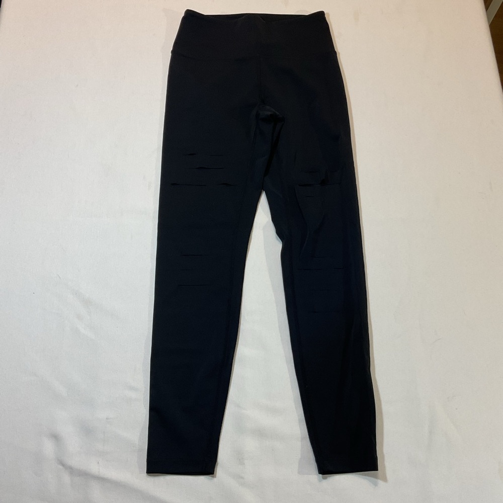 Zyia Black Leggings w/Thigh Slashs Slash‎ Luxe, Size 0 High Waist Open Ankles